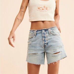 Free People Light Blue Distressed Jean Shorts